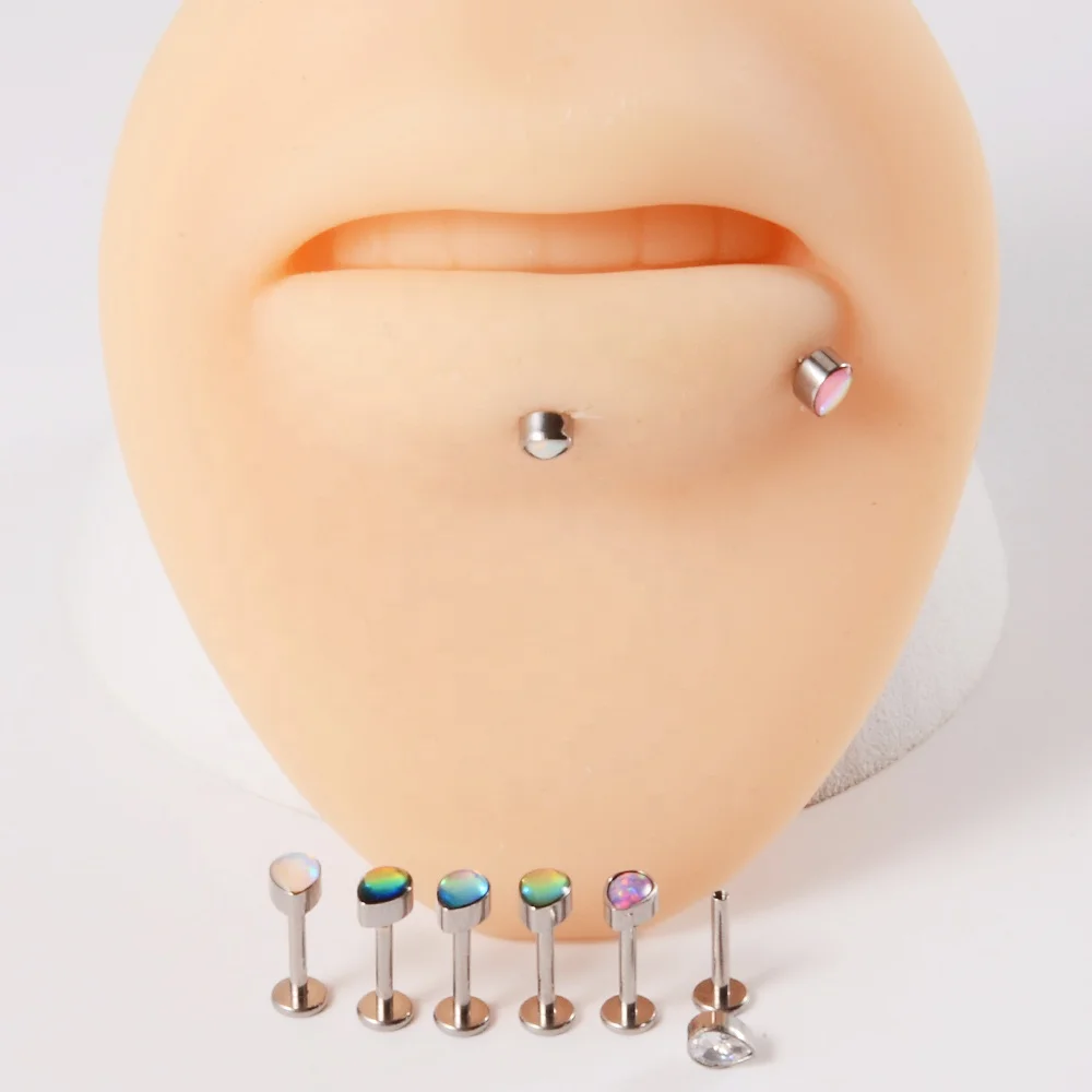 G23 Titanium Internal Thread Labret Flash Film Epoxy Water Drop Earring Glitter Bling Lobe Helix Tragus Piercing Jewelry