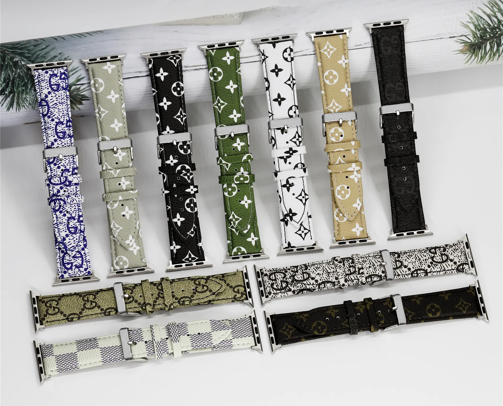 Suitable for leather printed iWatch series strap suitable for Apple 38 40 42 44 45 mm smart watch strap leather waterproof strap
