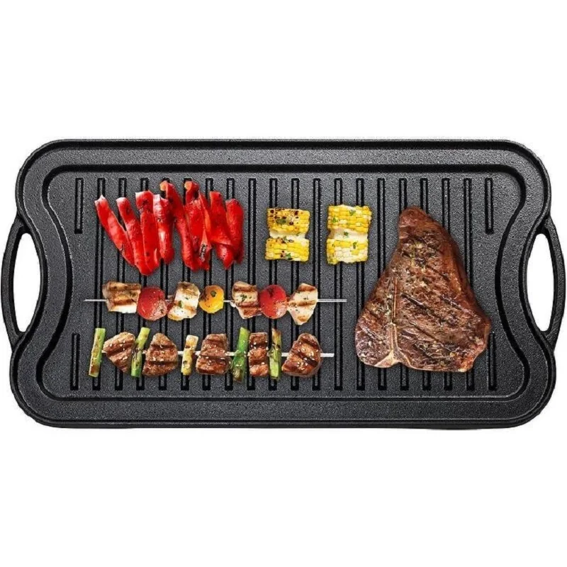 Heavy Duty Preseasoned Grill Pan With Cast Iron Material Rectangle Enamel Cast Iron Grill Plate Griddle Grilling Pan