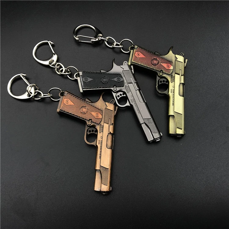 Popular cool decorational Cross fire metal Mini Pistol Key Ring  metal gun keychain for bag