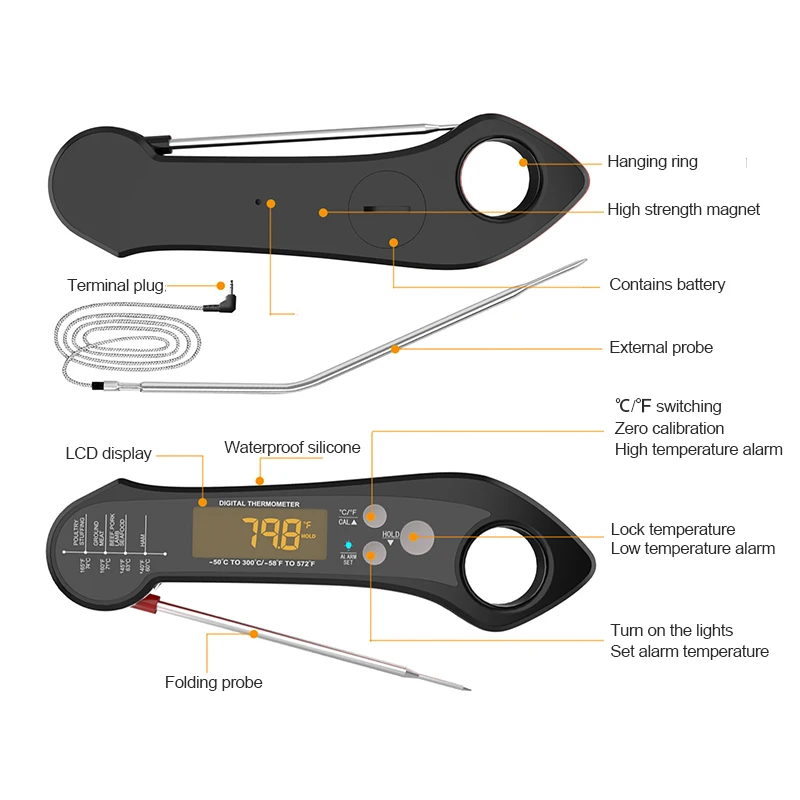 Professional Meat Thermometer With Digital Calibration Thermometer For Cooking With 2 Probes
