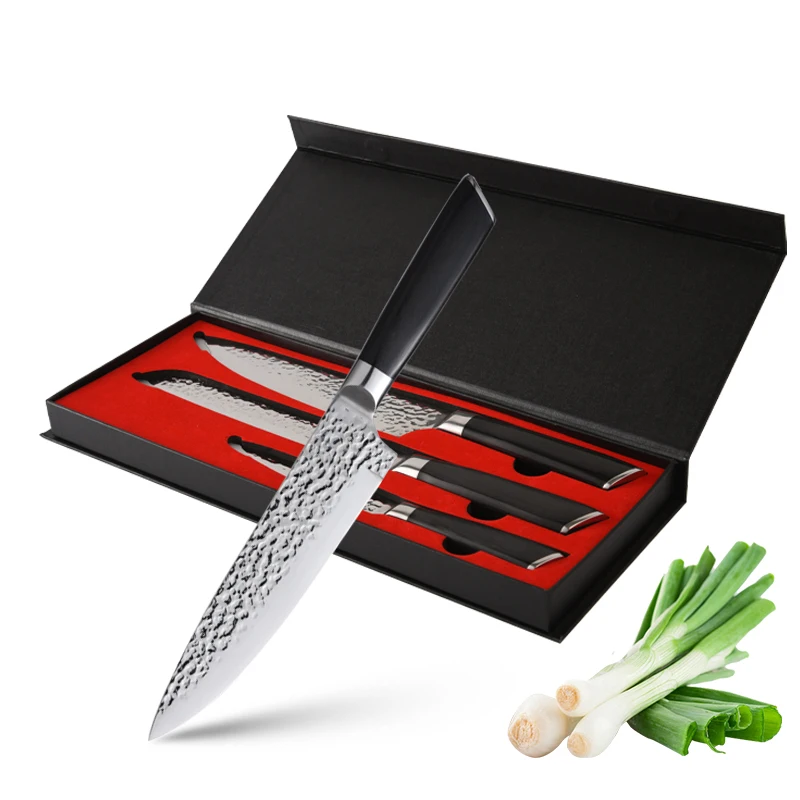 Amazon Hot Selling 3 Pcs Kitchen Knives Kitchen Knife Set With Wooden Handle 30Cr13 High Carbon Steel Knife With Gift Box