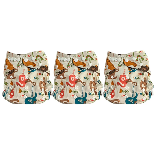 Printed 5 pack Bamboo Charcoal Snap Washable Waterproof Reusable Baby Diapers Nappies With Insert
