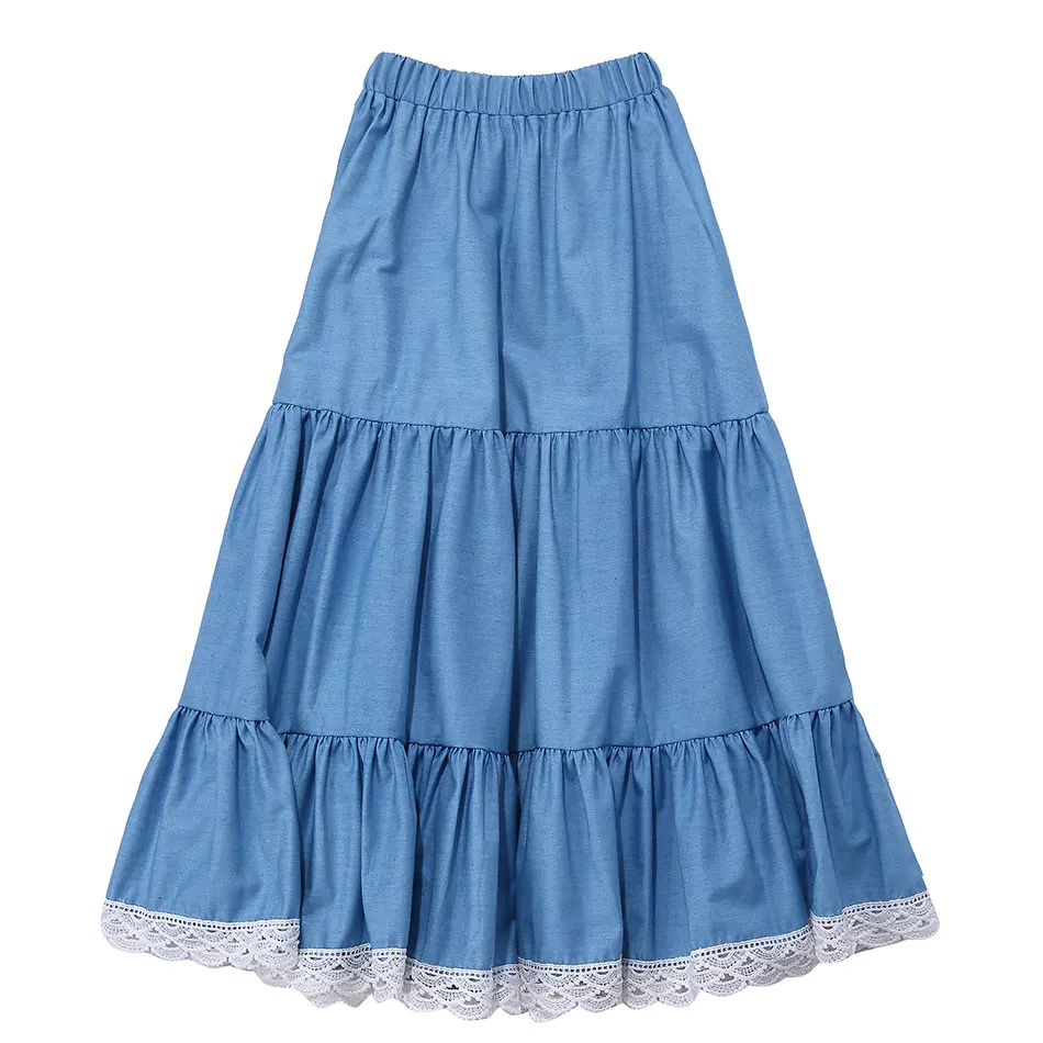 KAPU Boutique cotton toddler girl long pleated denim skirt baby girl jean skirt