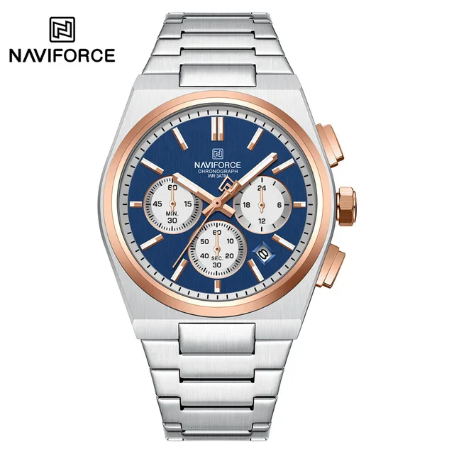 Top Brand NAVIFORCE Mens Watch Sports Chronograph Date Original Wristwatch Stainless Steel Quartz Wrist Watch Male Clock 8048