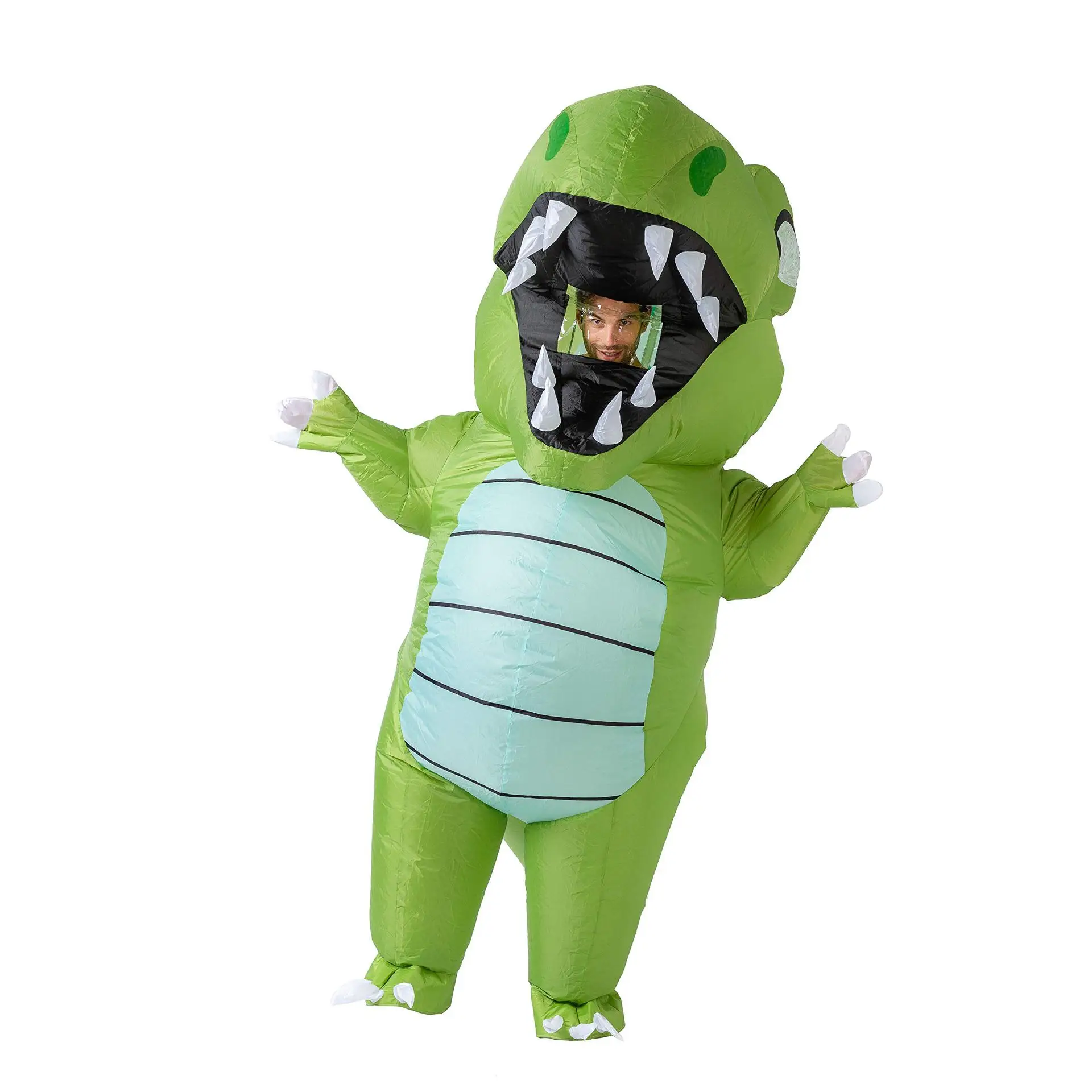 Adult Funny Big Dinosaur Green T- Rex Cosplay Blow-up Full Body Suit Halloween Carnival Party Inflatable Costume