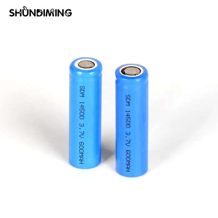 Rechargeable cylindrical 14500 flashlight battery 3.7v 600mAh
