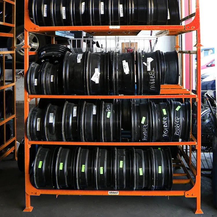 Customized 3 layers Movable Wheels RIM Utility Tire Foldable Portable Stacking Racks for Smaller tyres storage