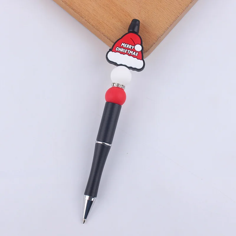 New cartoon Christmas style Santa Claus silicone beaded pen cute creative black multi-functional ballpoint pen