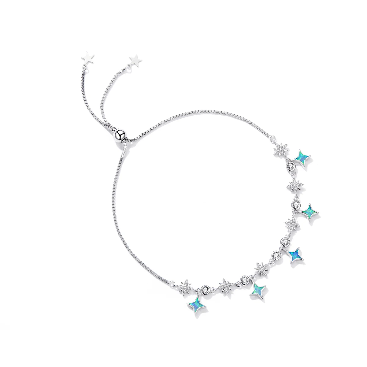925 Silver Jewelry White Gold Plated Bracelet CZ Opal Celestial Stars Slider Chain Bracelet for Women