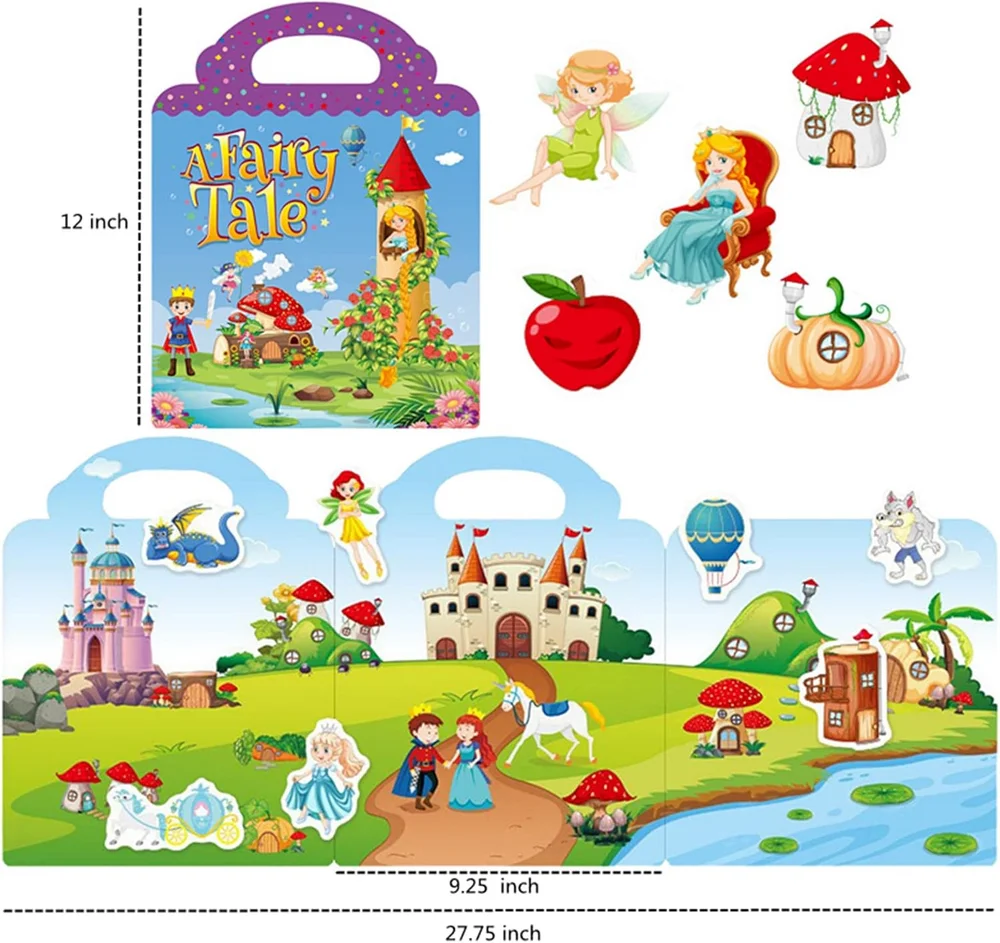 Reusable waterproof princess castle fairy tale game princess wolf cartoon theme static sticker activity book for kids