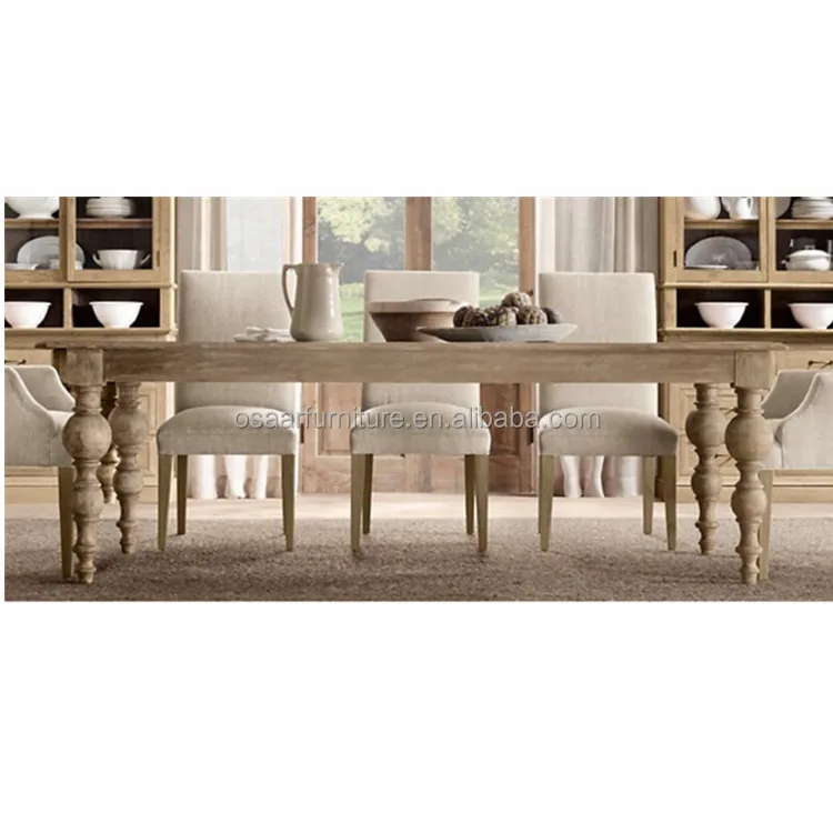 Farmhouse Furniture Vintage Oak Distressed Wood Dining Table with Baluster Legs