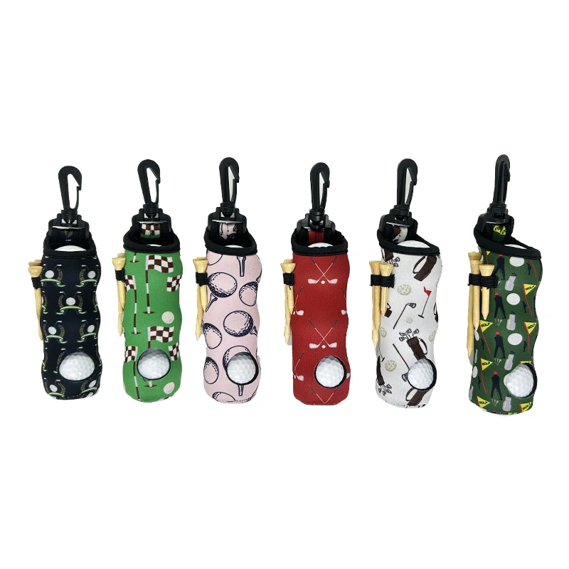 Neoprene Golf Bag Accessory Ball Pouch with Tee Holder Keychain Belt Clip and Hook-Golf Gifts