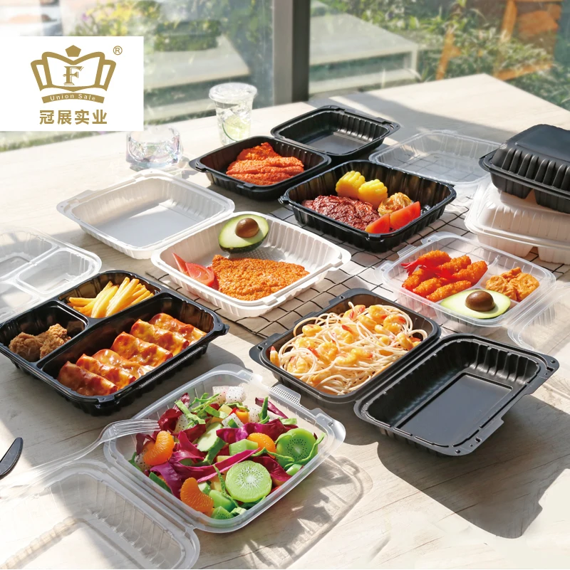 To go box mineral filled pp hinged lid plastic food containers 1 compartment and 3 compartments MFPP for Restaurant  packaging