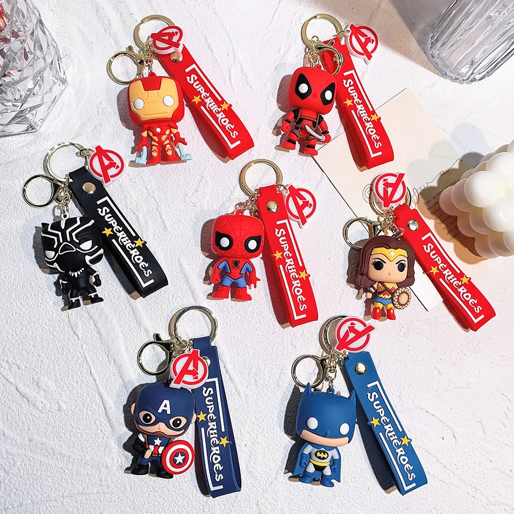 ZY2408C 58 Style Cartoon Marvel Avengers 3D Role keychains Spider-Man Captain Lron Man Superhero Movie Doll keychain