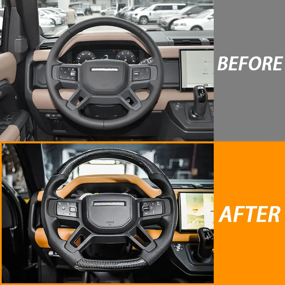 Car Interior Modification Accessories Carbon Fiber 40X40 Steering Wheel For Land Rover Defender 2020 2024