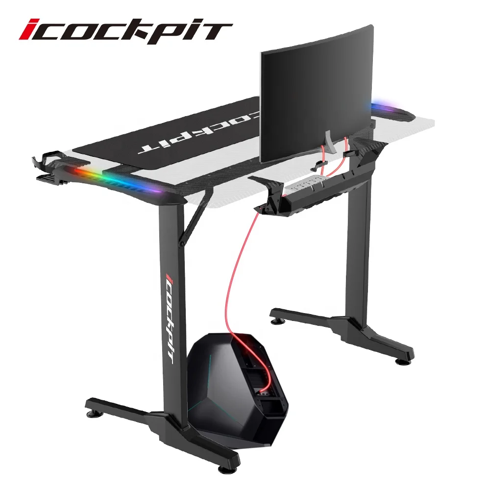 Saitu New Design Professional Gaming Light Desk L Shape Computer PC Table Escritorio Gamer Rgb Gaming Desk with Free Mouse Pad