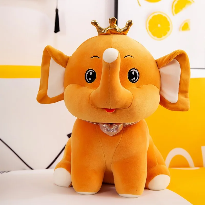 Factory custom wholesale cute plush crown elephant simulation animal toys yellow gray creative fluffy super soft sleeping mat