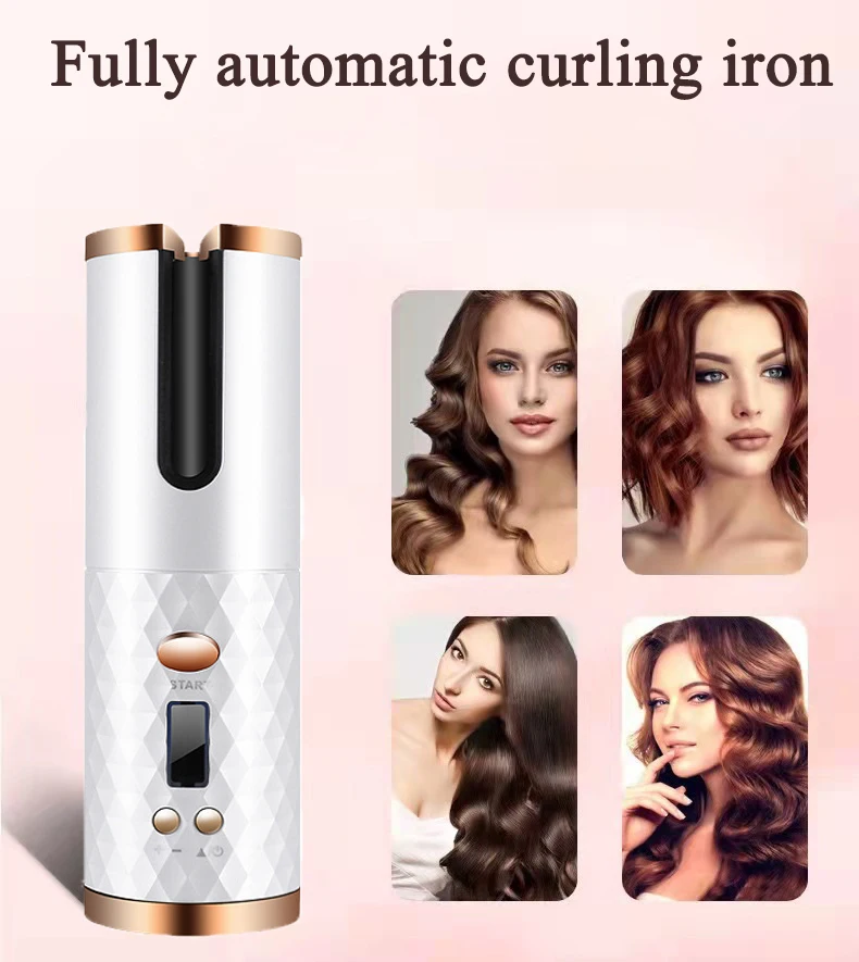 Rechargeable Automatic Hair Curler Women Portable Hair Curling Iron LCD Display Ceramic Rotating Curling Wave Styer
