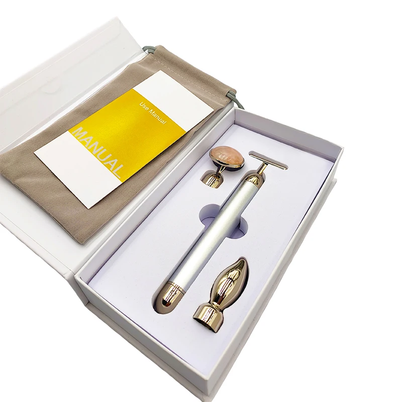 2021 Electric Facial Massager 3 in 1 Vibrating Energy Beauty Bar Skin Lifting Rose Quartz Face Roller