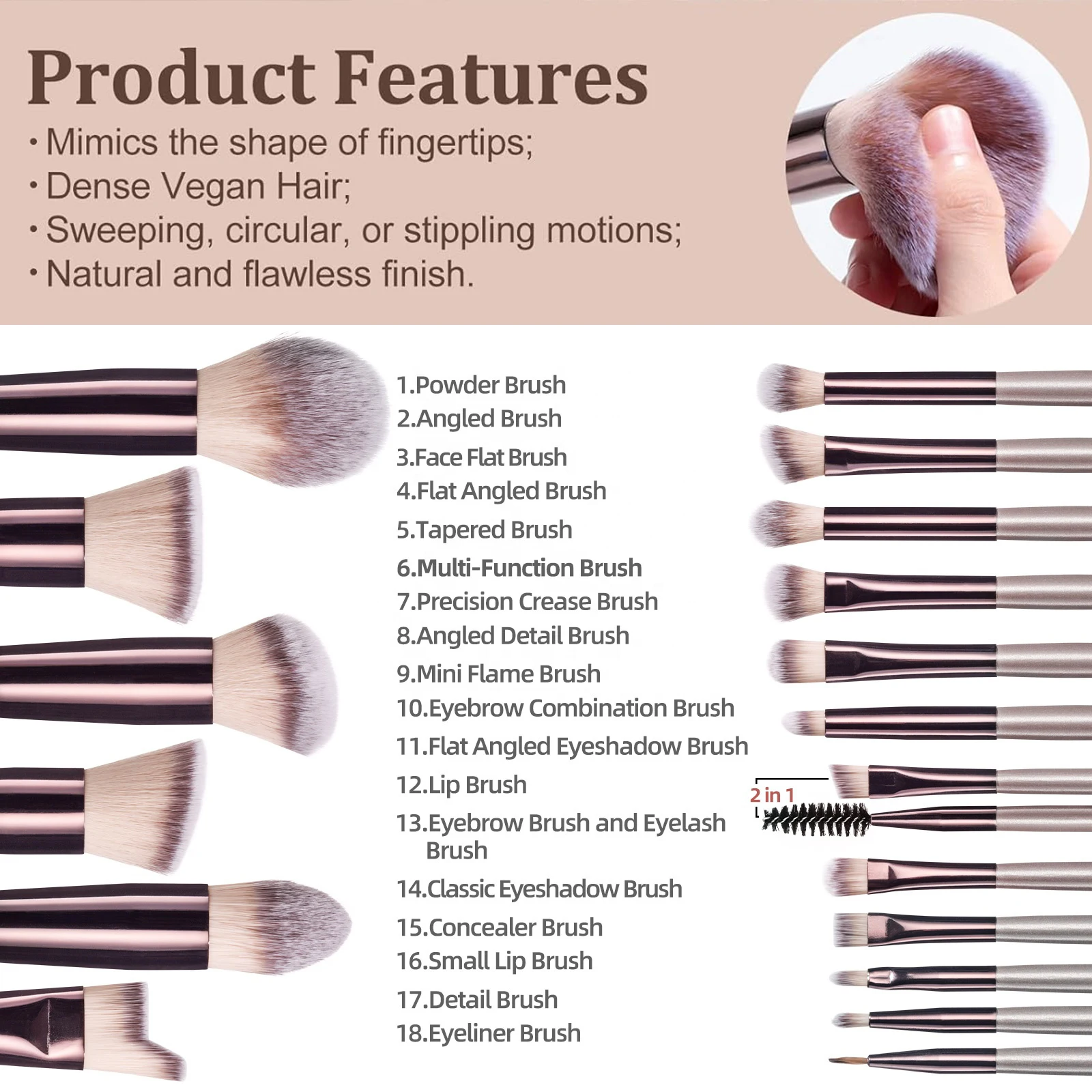 Free samples Makeup Brush Set 18 Pcs Premium Synthetic Foundation Powder Eye shadows Blush Makeup Brushes with black case