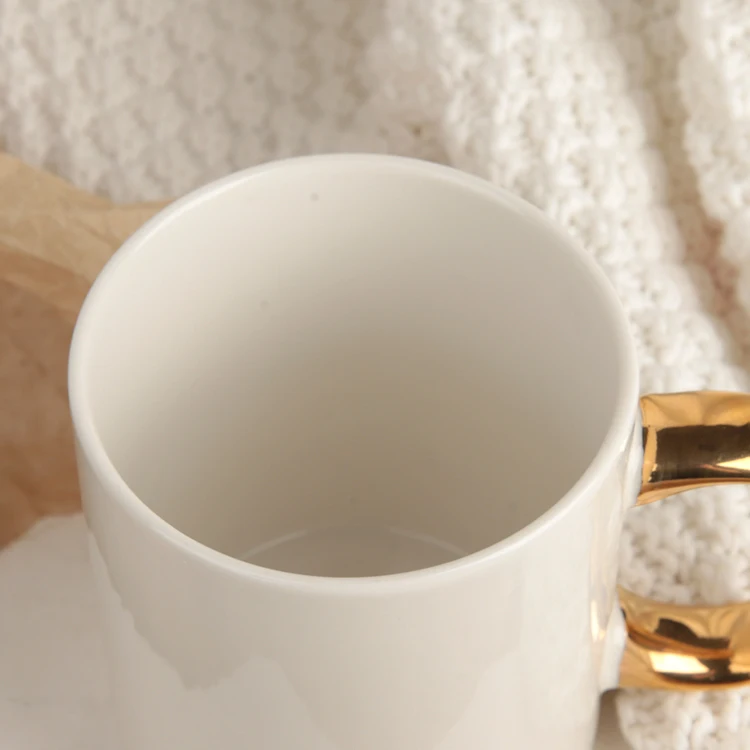 Custom Logo Luxury Dishwasher Safe Gold Rim 11Oz Ceramic Sublimation Blanks Coffee Mugs Cups With Golden Handle