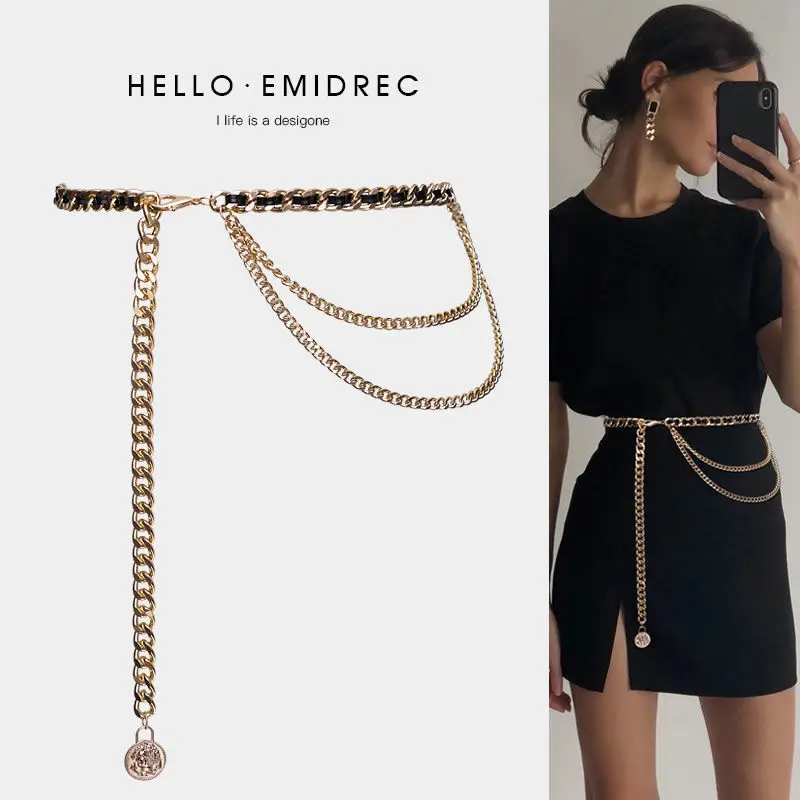 Waist Chain Female Metal Multi-layered Chain Belt Fashion Versatile Woven Thin Belt Bundle Waist Chain