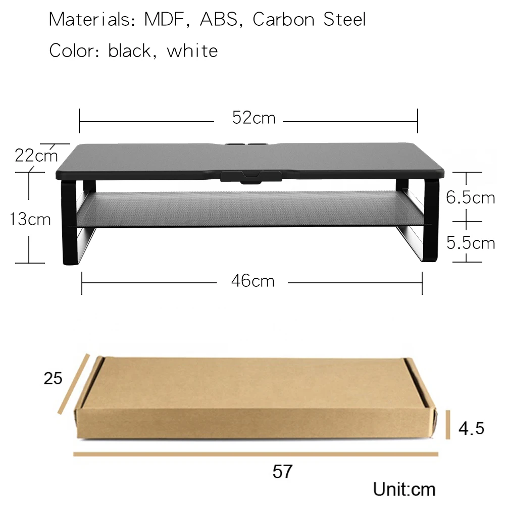 Wooden Portable Sturdy Desk wood Monitor Stand Double layer iron mesh Monitor Stand riser for office desktop use