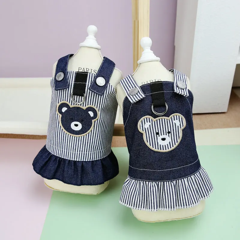 Designer Denim Clothes for Dog Cute Bear Pattern Pet Overall Dress Dog Clothes High Quality