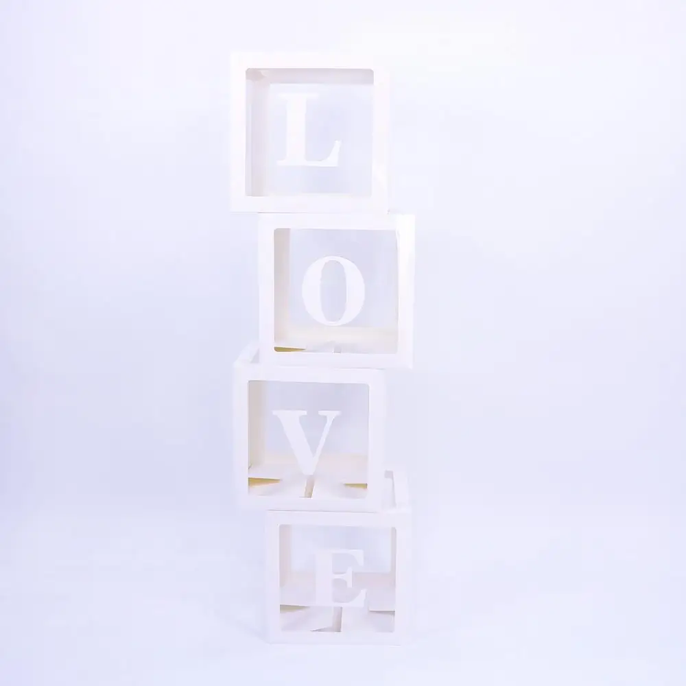 4pcs DIY Plastic Transparent Decoration Box Baby Blocks Boy Girl Baby Shower Decoration Backdrop Wedding Birthday Party Supplies
