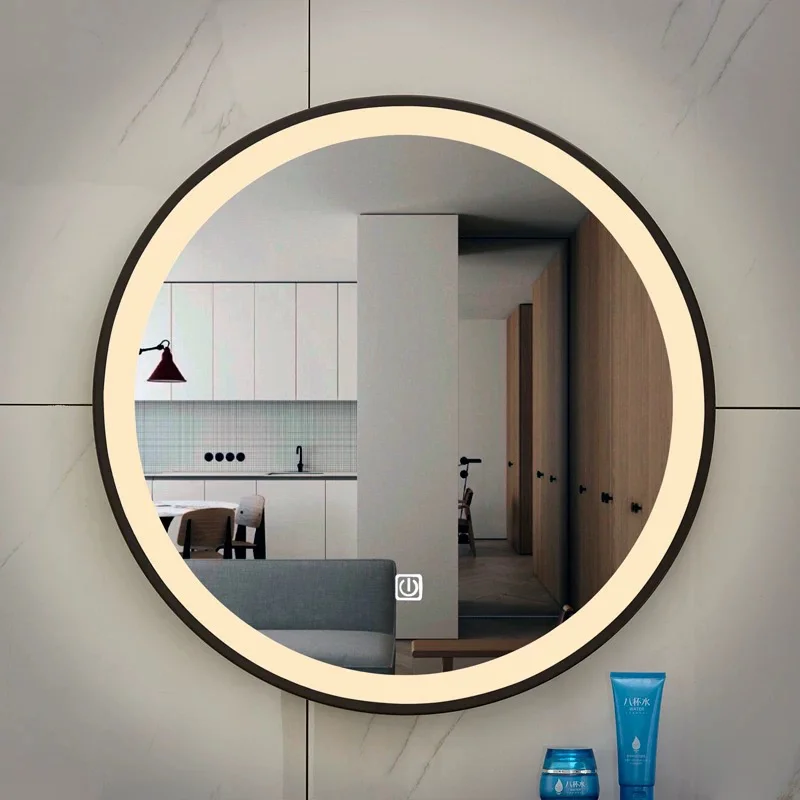 luxury smart touch led clock and temperature for mirror round bluetooth bathroom led mirror adjustable