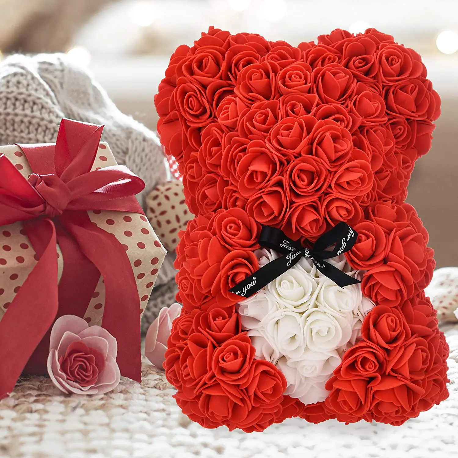 Gift Artificial Flower Rose Bear Ex-factory Price Color Optional Rose Bear 25cm Teddy Bear Rose