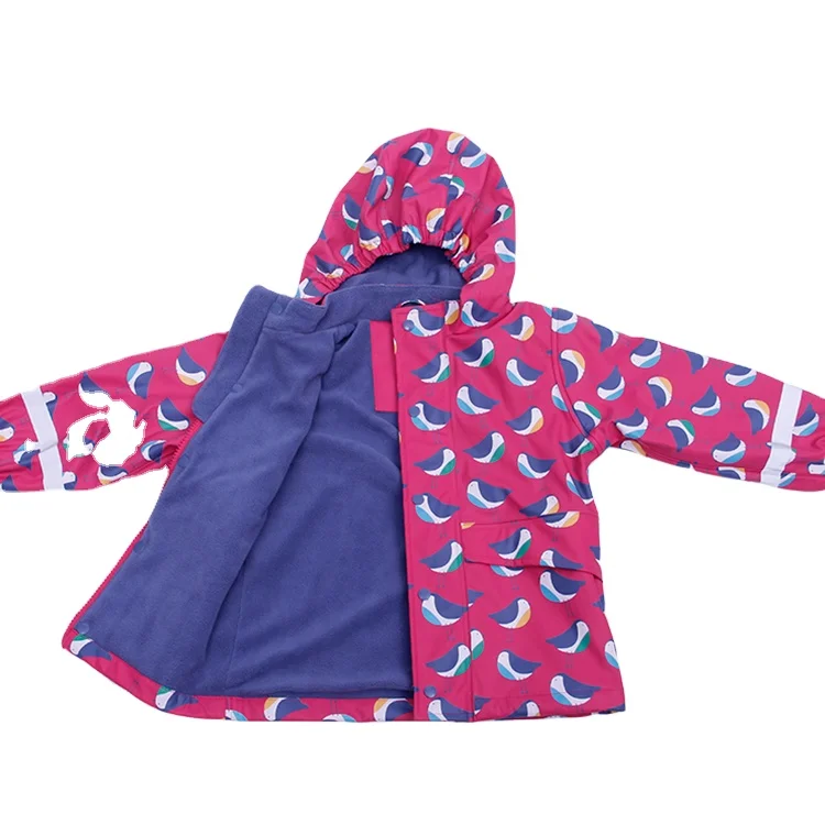 Kids waterproof rain jacket recycled polyester printing coat rainwear