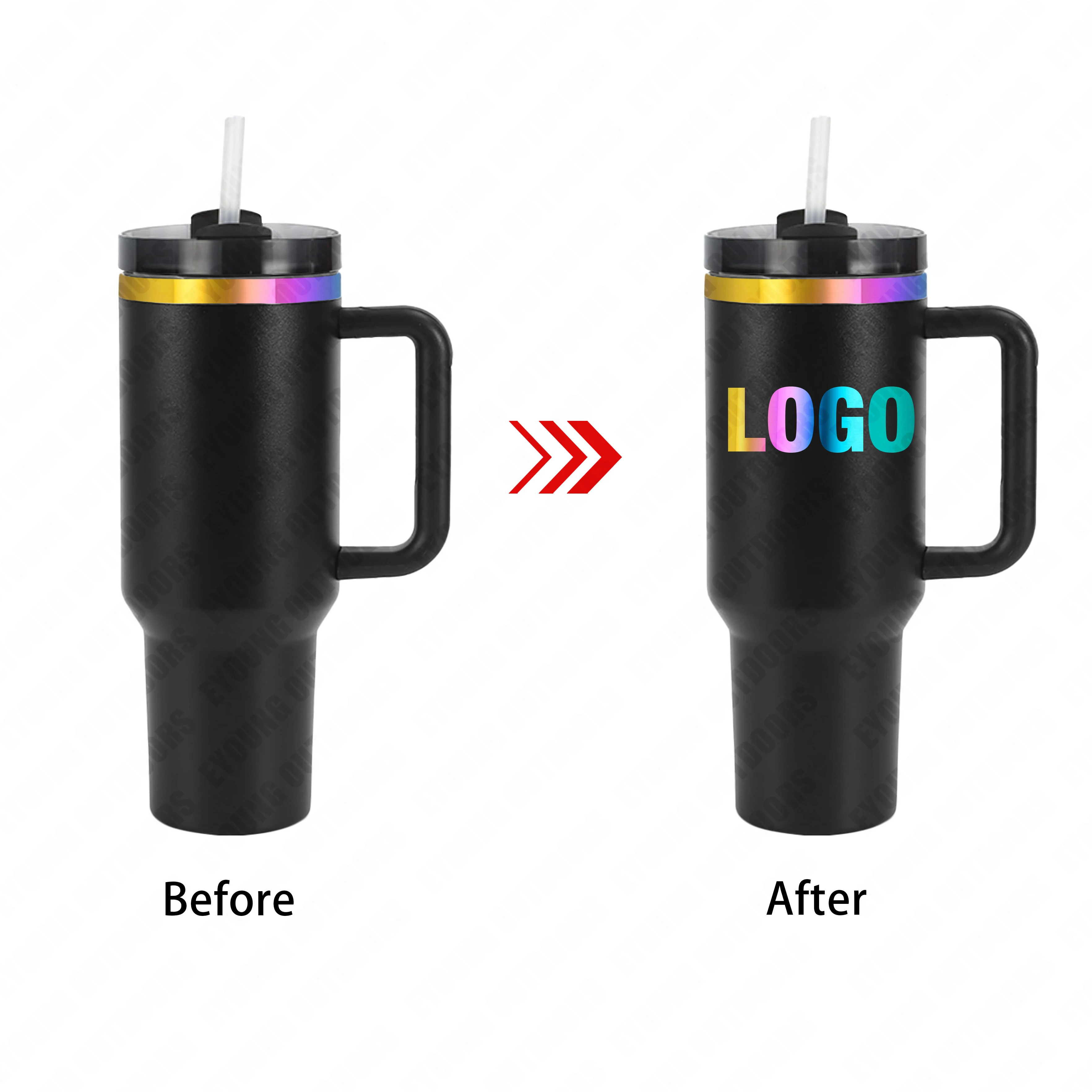 Wholesale Bulk Double Walled Vacuum Insulated Black White 30oz 40oz Rainbow Plated Tumbler With Handle