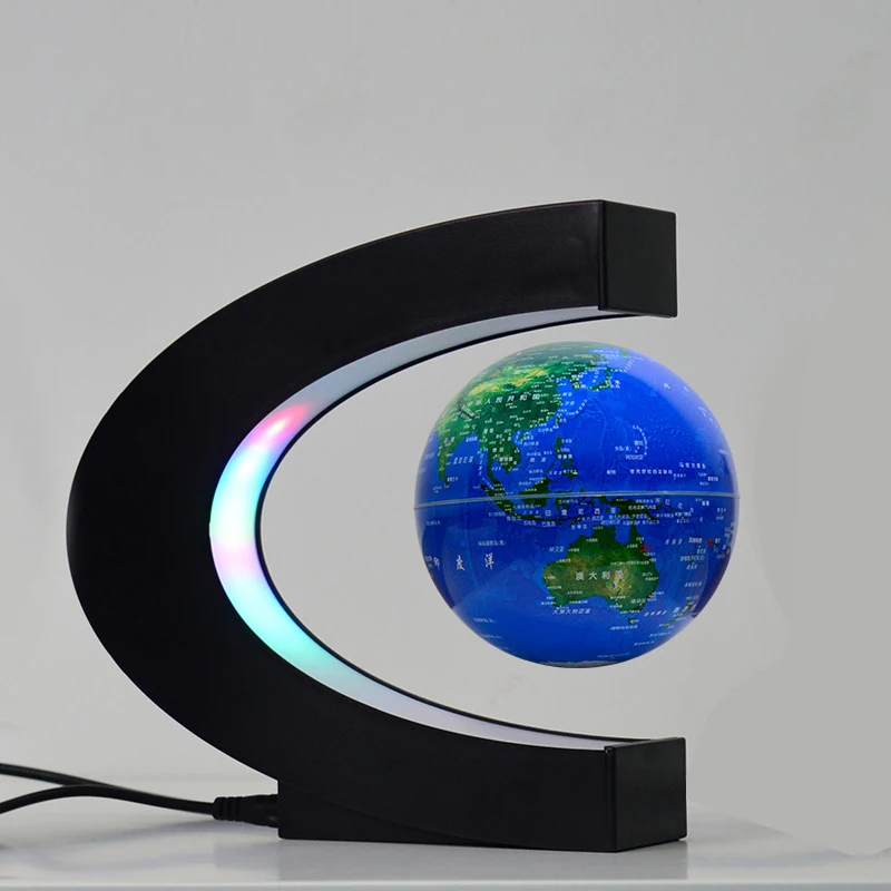 JW969 Desktop Decor Education C Shape World Map Rotating Magnetic Levitation Levitating Floating Globe