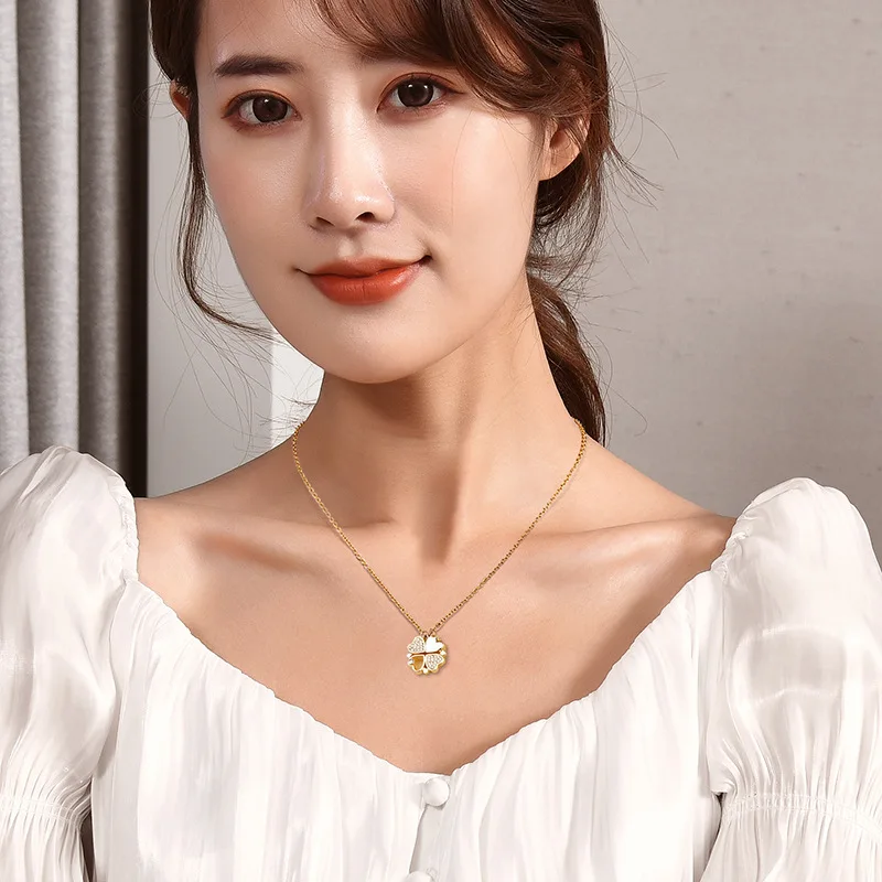 Summereaf Clover Stainlelegantel Necklace Party Heart Linked to Heawomenocasualwearing Necklace Magnetic Charm Necklace Cute