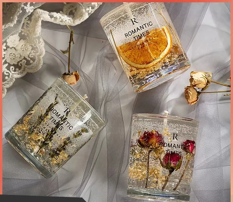 Luxury Design Multi Fragrance Natural Dried Flower Soy Wax Jelly Scented Candle In Wholesale Scented Luxury Jar Gift Set Candles