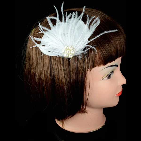 White Feather Fascinator Hair Clip for Women Bridal Headwear Wedding Cocktail Tea Dance Party Cosplay Costume Hat Hair Accessory