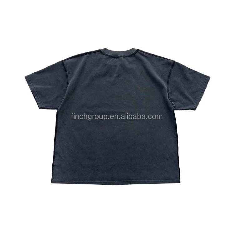 Finch Garment Custom Blank T-Shirt Heavyweight 100% Cotton Solid Boxy Cropped T Shirt Contrast Stitching Tee Man