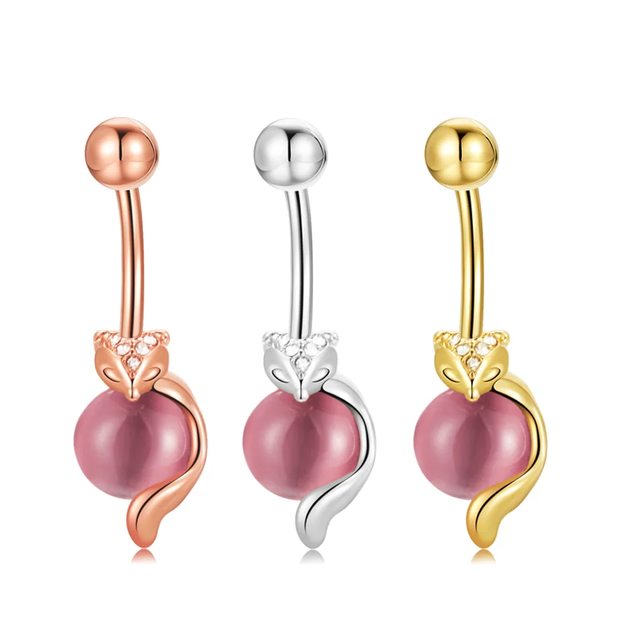 custom wholesale dangle add charm diy o surgical stainless steel rabbit navel belly button rings dangling cuff Piercing Jewelry