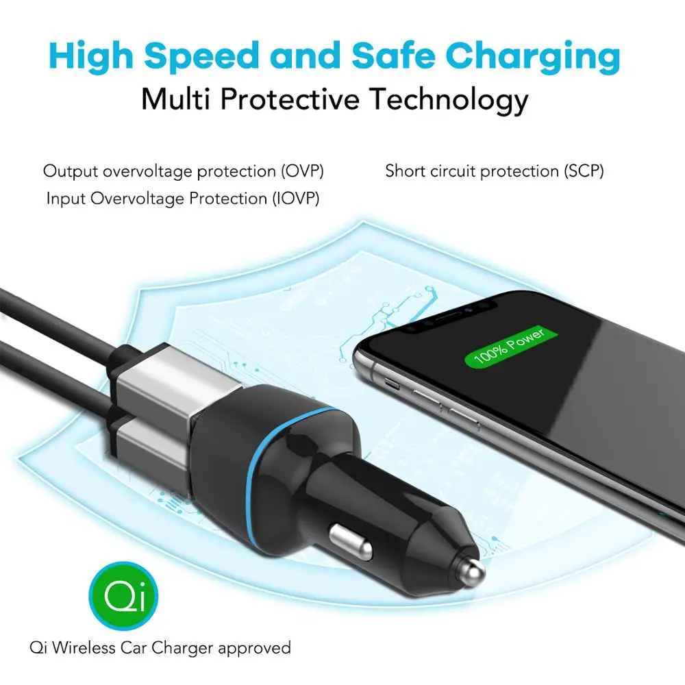 
OEM Portable 2 USB Port 3.0 Universal Dual USB Car Charger Adapter With Led Display 