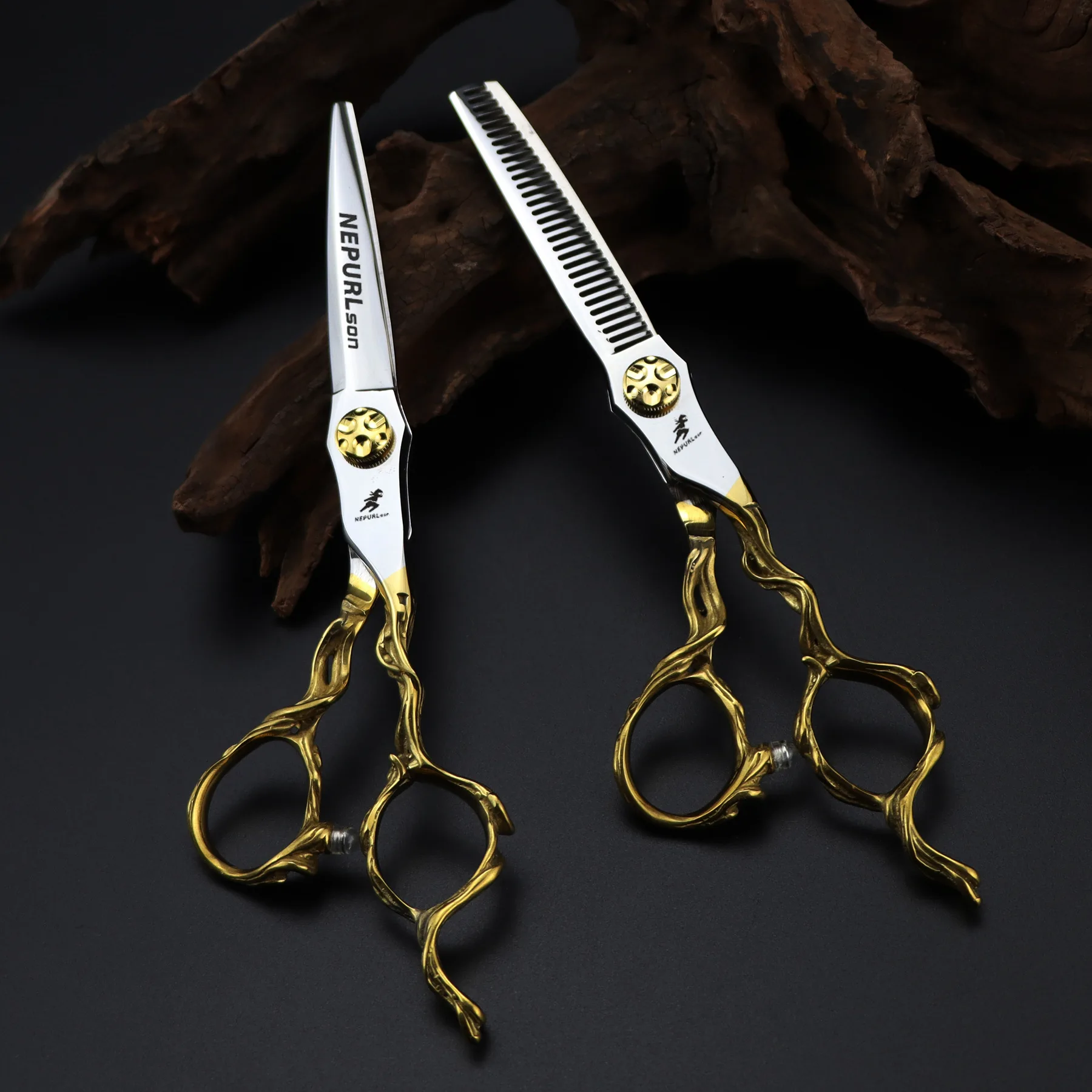 Professional Gold Hairdressing Scissors 440C Stainless Steel 7 Inch Curved Ceramic Thinning Tool Salon Hair Cutting Grooming