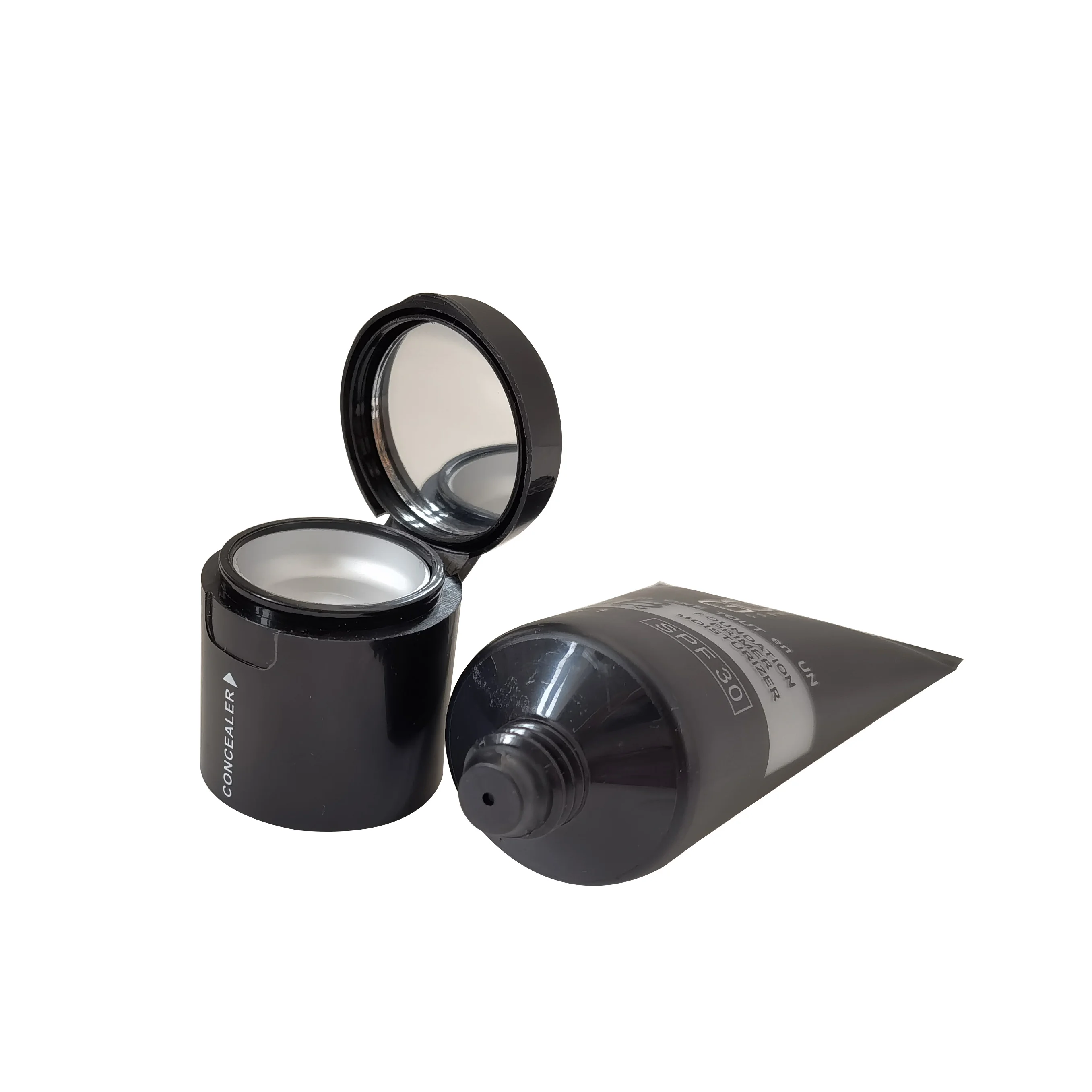Unique Cosmetic 30ml Foundation Tube with Mirror Customized Black BB Cream Tube Container Cosmetic Usage Soft PE Tube