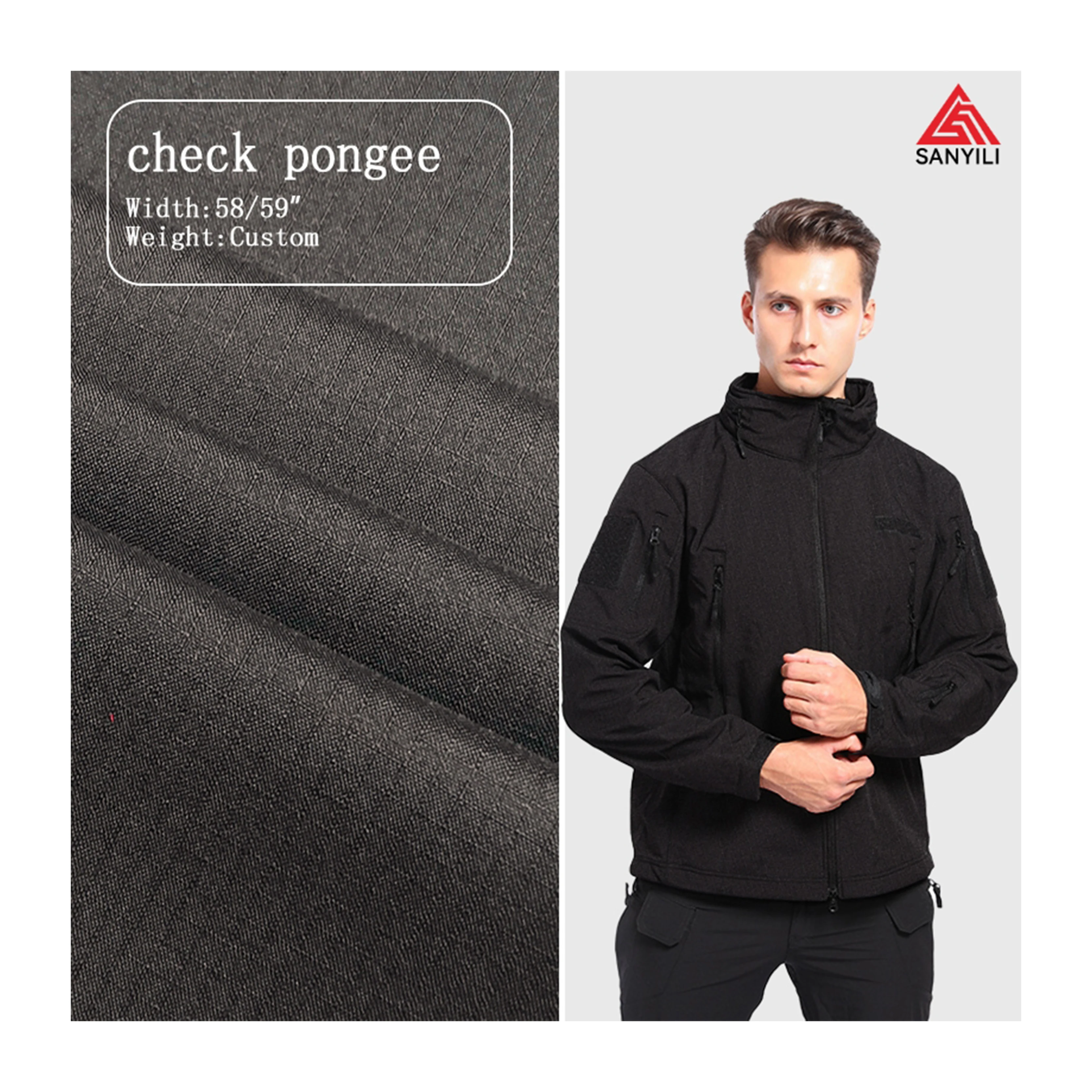 50D 100%polyester pongee fabric check high elastic waterproof fabric for winter jacket