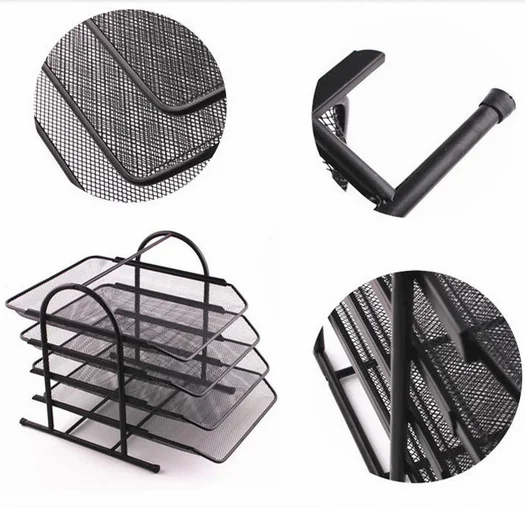 Office Desktop Mesh Storage A4 Paper File Tray 4 Tier Metal Black File Document Organizer File Paper Letter Tray Document Tray