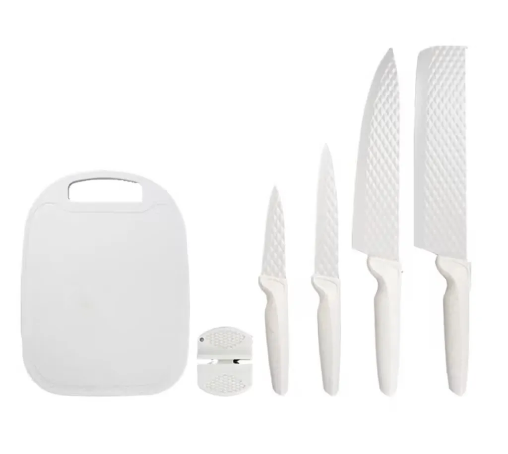 6PCS Nonstick Kitchen Knife Set Cutting Board with Knife Sharpener Christmas Gifts for Woman Girl
