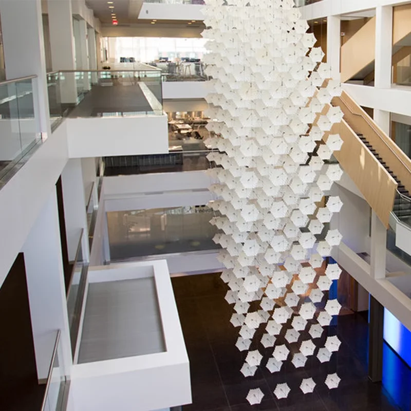 Custom Mechanical Dynamic Lighting Modern Airport Decorate Lighting Umbrellas Interactive Installation Chandelier Space Art