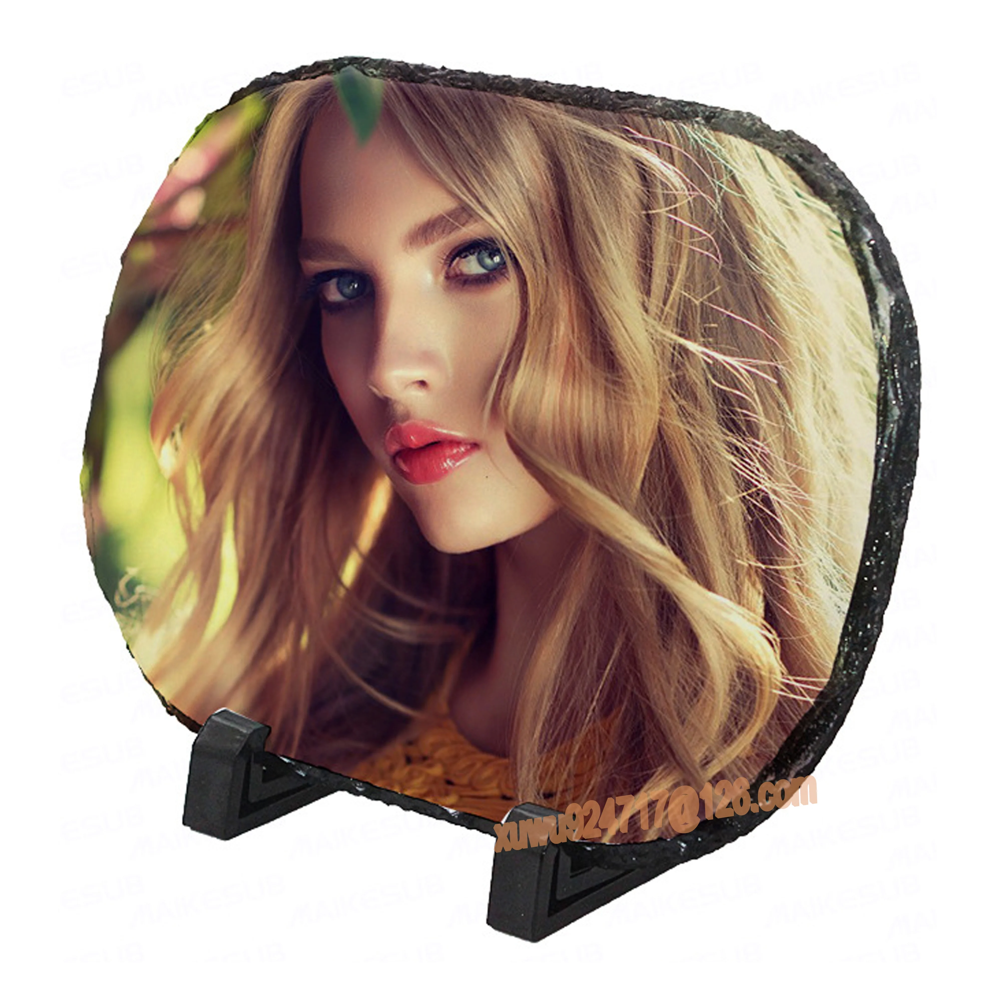 Customized Blank Sublimation Hot Transfer Heart Rock Picture Photo Frame Slate Glossy Stone Shining Photo Frame 15x20cm