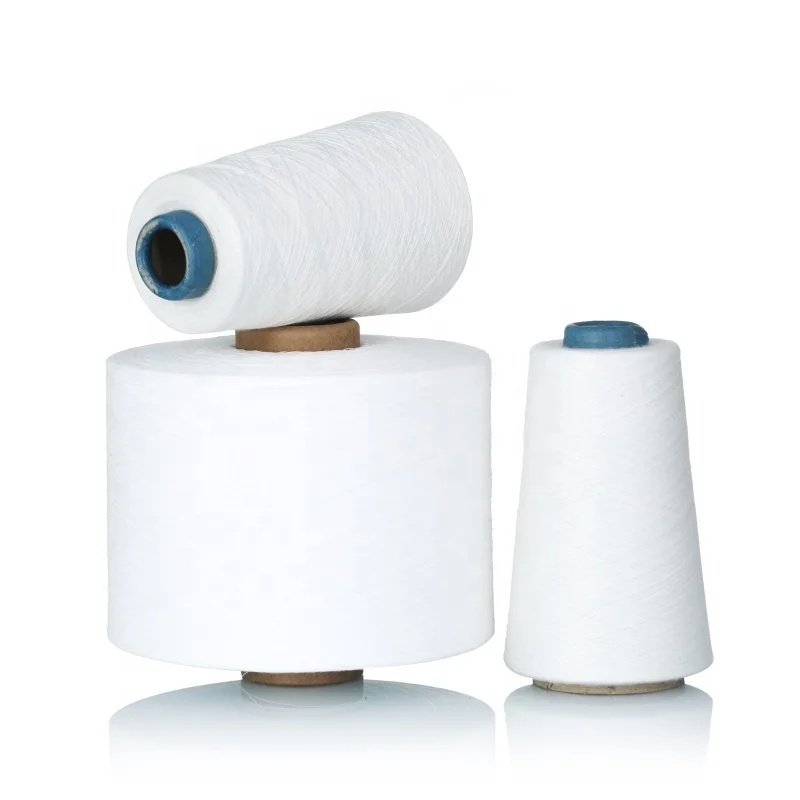 Wholesale Open End Raw White 80%Polyester 20%Cotton  Blended  Thread Tube Cones Staple Fiber Yarn for Knitting  Gloves or Carpet