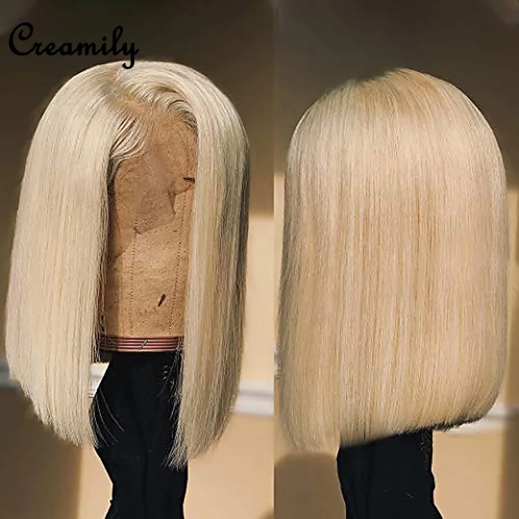 
Wholesale black 613 blonde 12 inch lace front human hair short bob wig 